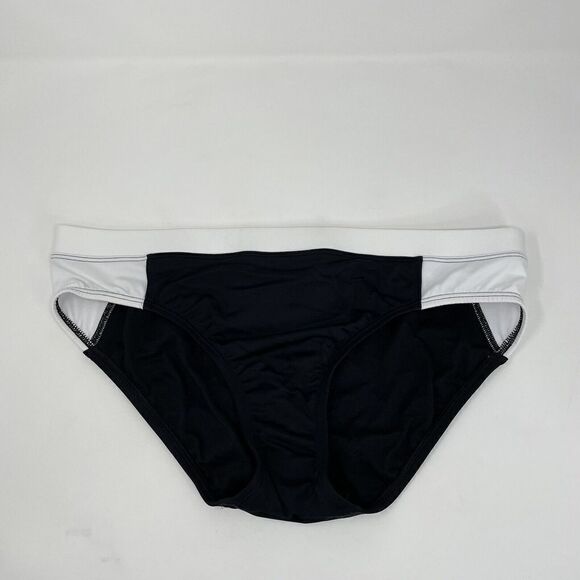 LANDS END Womens Mid-Waist Black White Colorblock Bikini Bottom Swim Suit NEW 12 - Picture 1 of 9